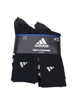 Adidas Mens Cushioned AEROREADY Socks 6-Pack Crew Moisture-Wicking Comfortable